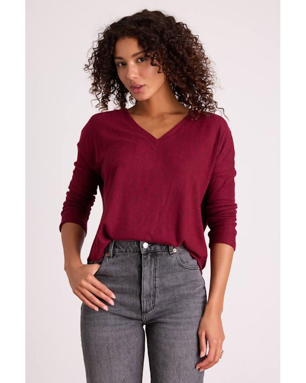 Lulus Red Just Vibing Ribbed V-Neck Sweater Top