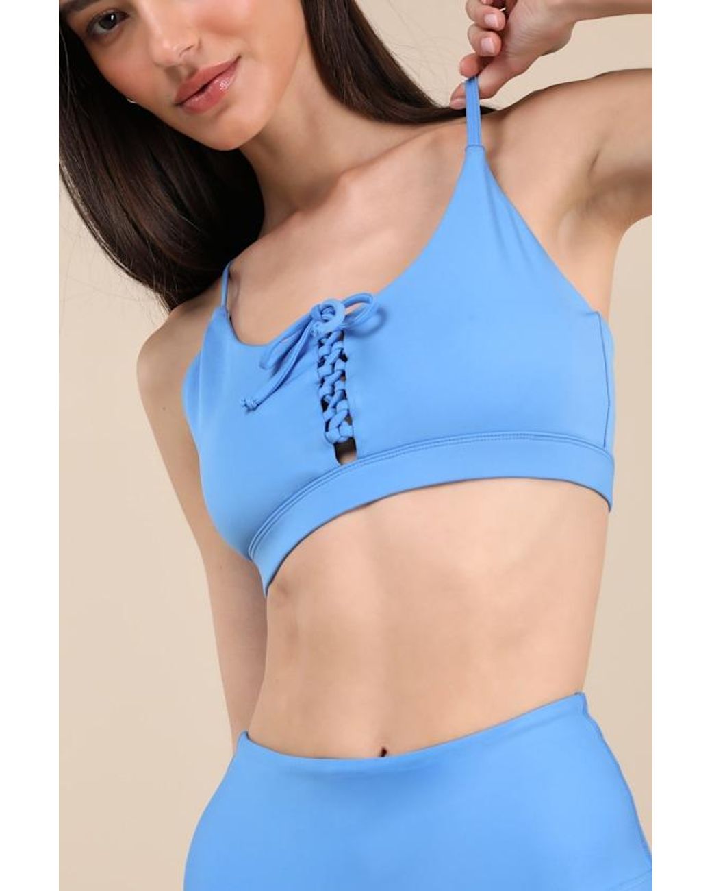 Year Of Ours Blue Cindy Lace-Up Racerback Sports Bra