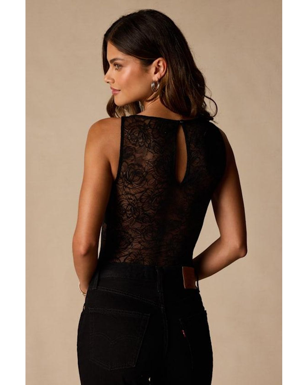 Lulus Black Tala Sheer Lace Sleeveless Bodysuit