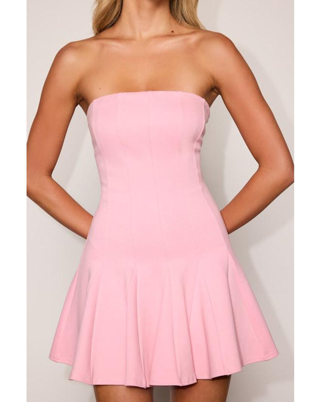 Lulus Pink Marlise Ponte Knit Strapless Skater Mini Dress