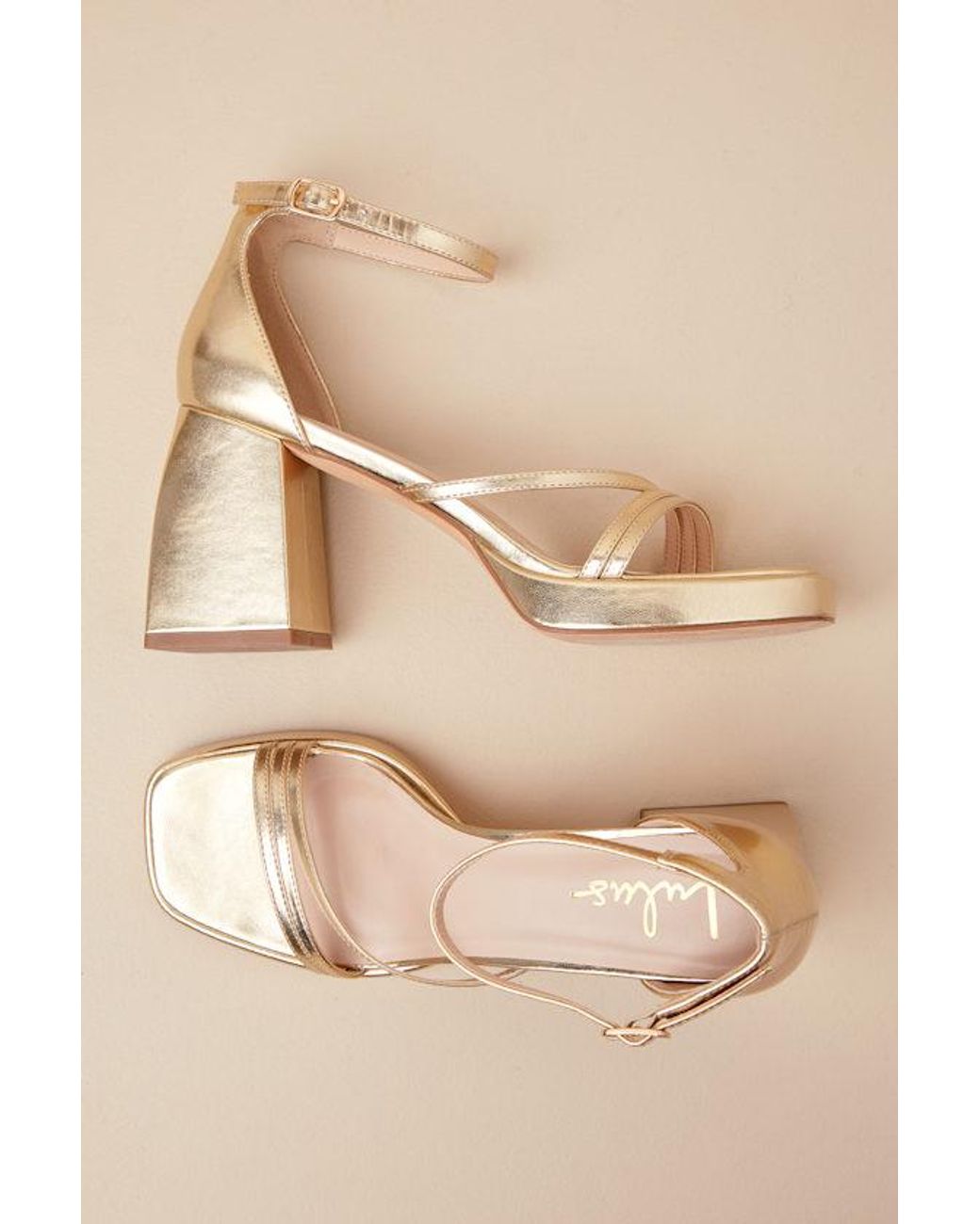 Lulus Natural Antinea Metallic Platform Ankle Strap High Heel Sandals