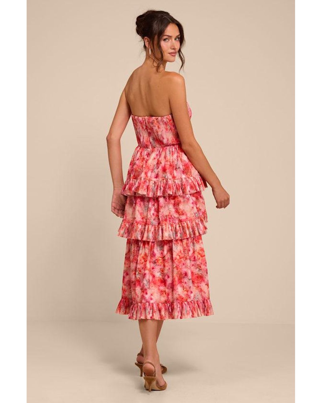 Lulus Lou Multi Floral Tiered Midi Dress
