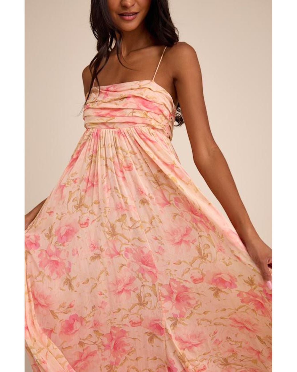 Lulus Pink Dansa Blush Multi Floral Pleated Maxi Dress