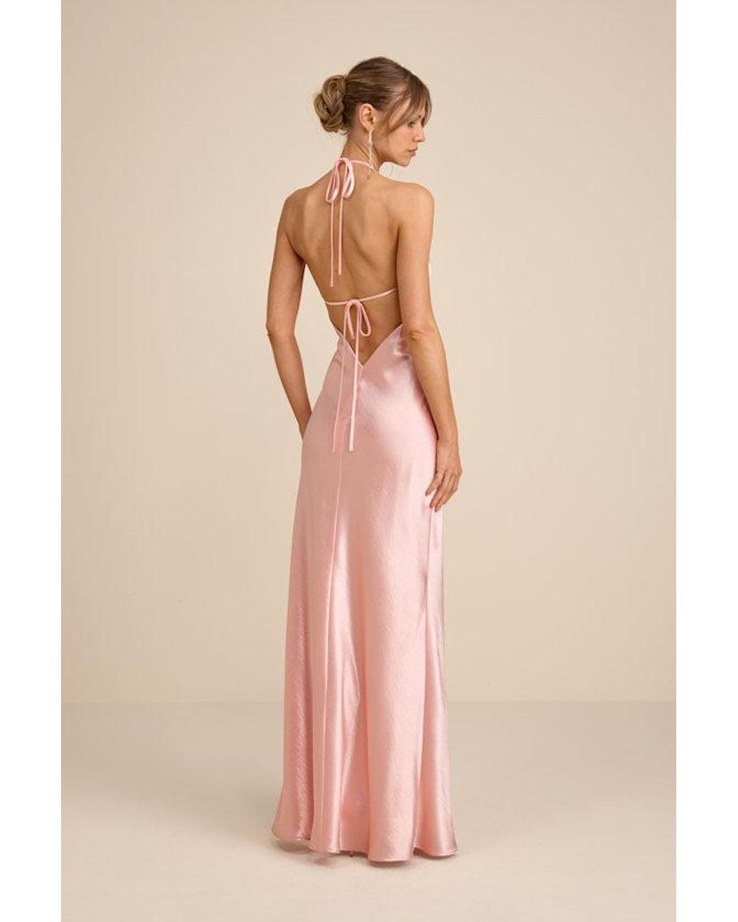 Lulus Pink Magnificence Satin Backless Halter Maxi Dress