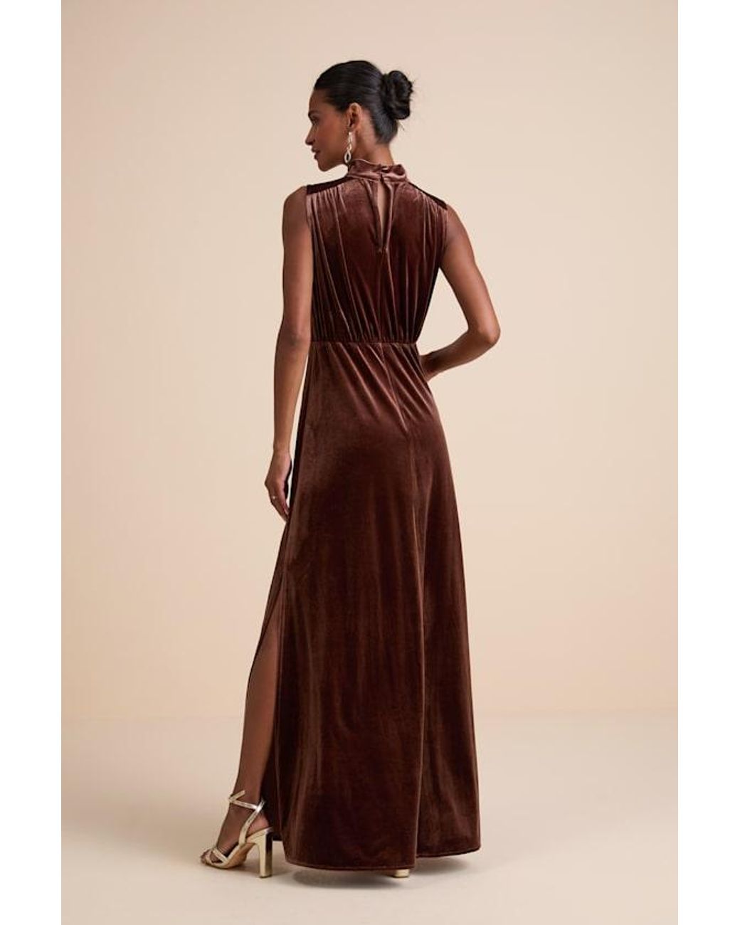 Lulus Brown Classic Elegance Velvet Sleeveless Mock Neck Maxi Dress