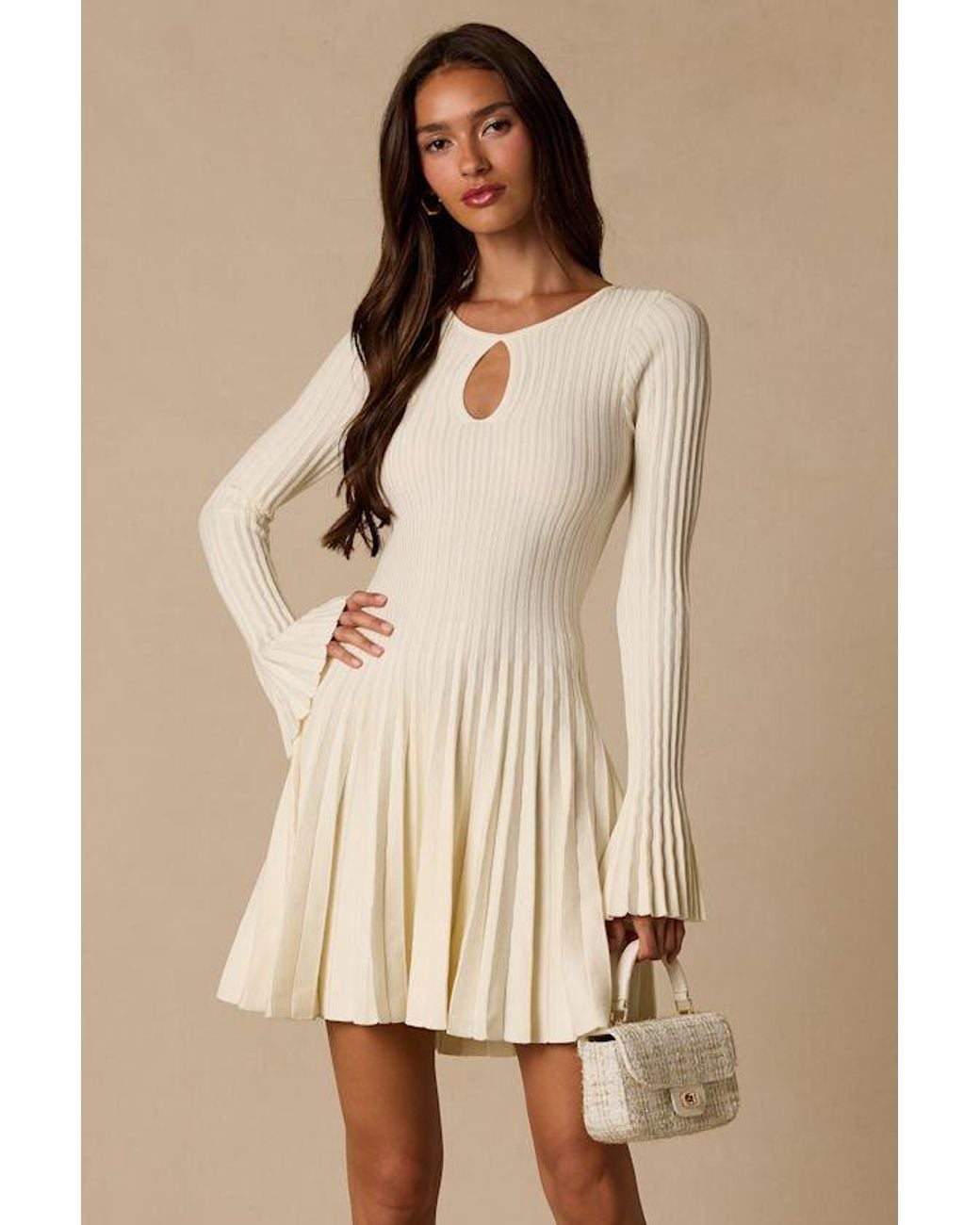 Lulus Natural Magnolia Cream Keyhole Cutout Sweater Mini Dress