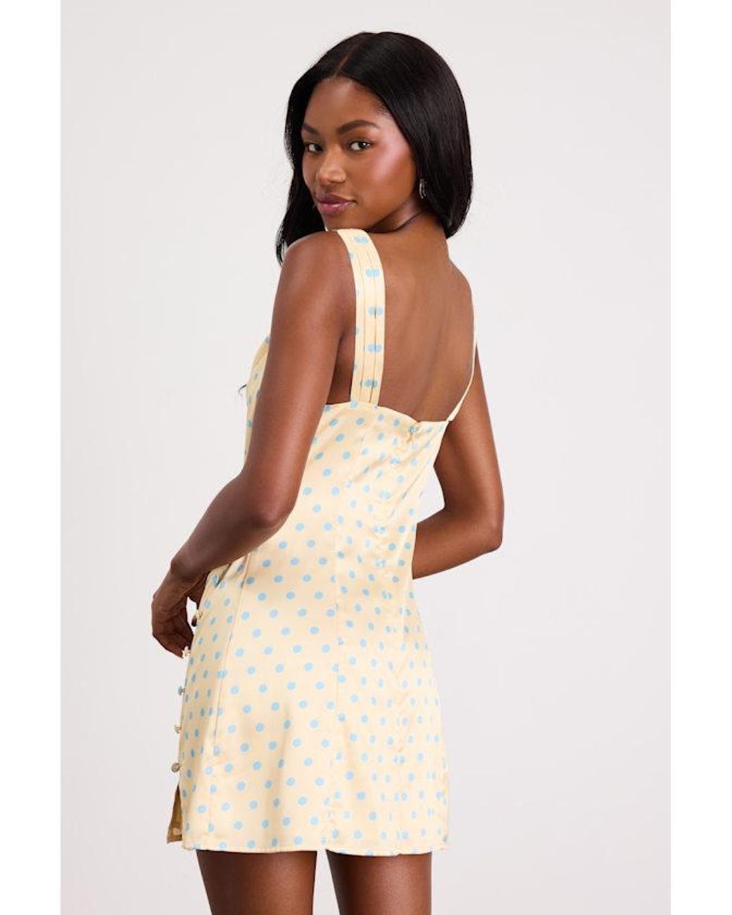 Lulus Natural Candace Polka Dot Satin Mini Dress