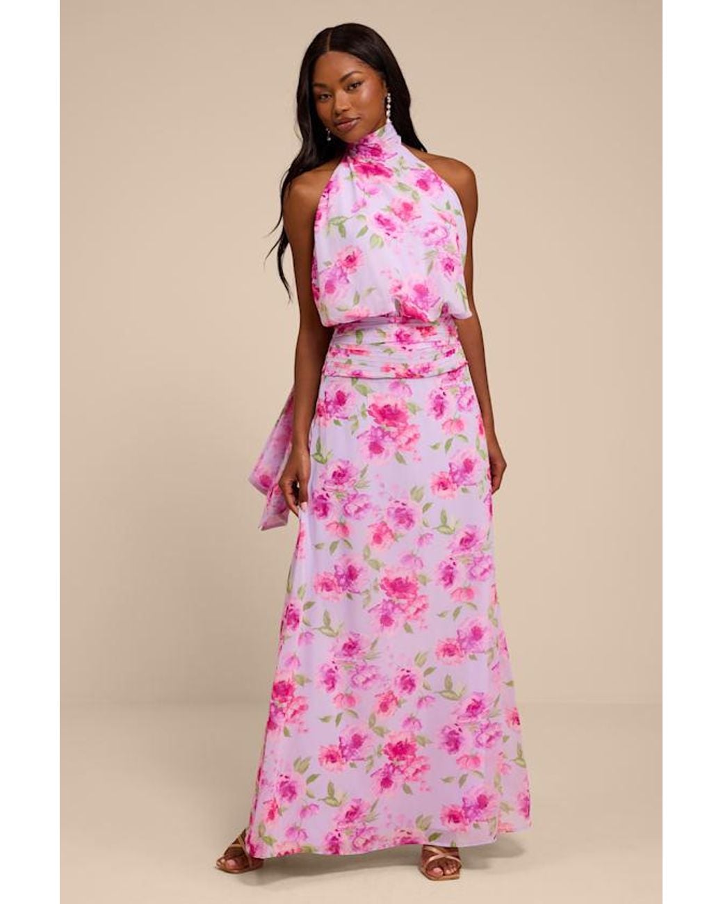Lulus Pink Kenzie Multi Floral Backless Maxi Dress
