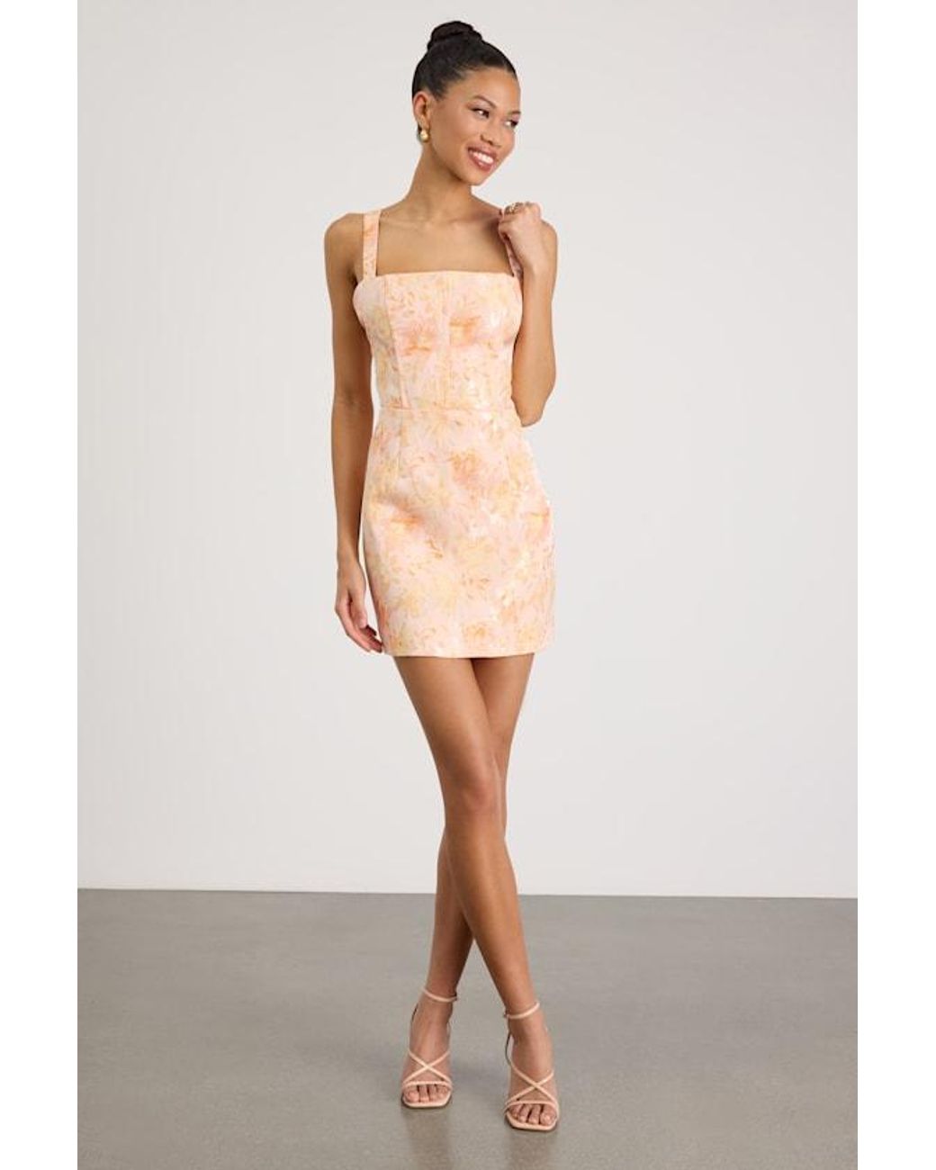 Lulus Natural Belen Peal Floral Jacquard Tie-Back Mini Dress