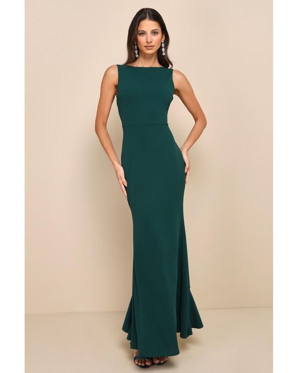 Lulus Exquisite Refinement Emerald Backless Bow Ruffled Maxi Dress in Green  | Lyst UK