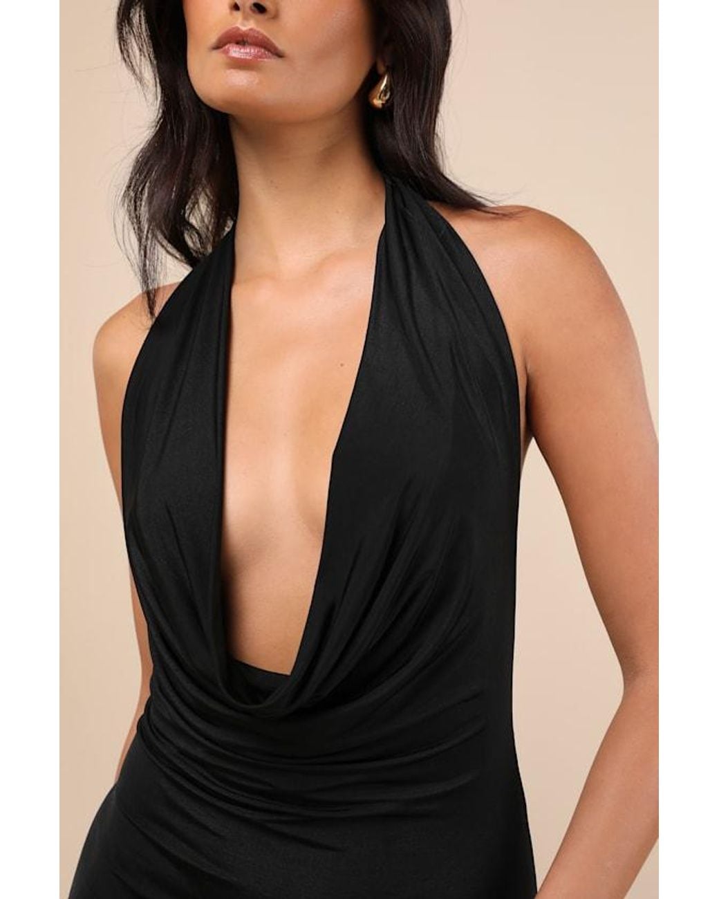 Lulus Black Eye-Catching Silhouette Cowl Neck Halter Maxi Dress