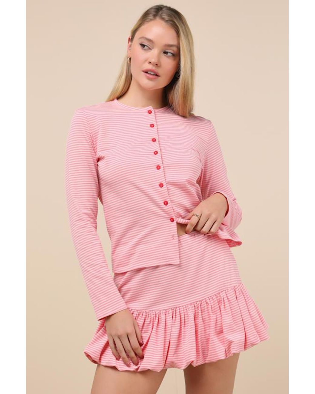 Tyler McGillivary Pink Polly Striped Mini Bubble Skirt