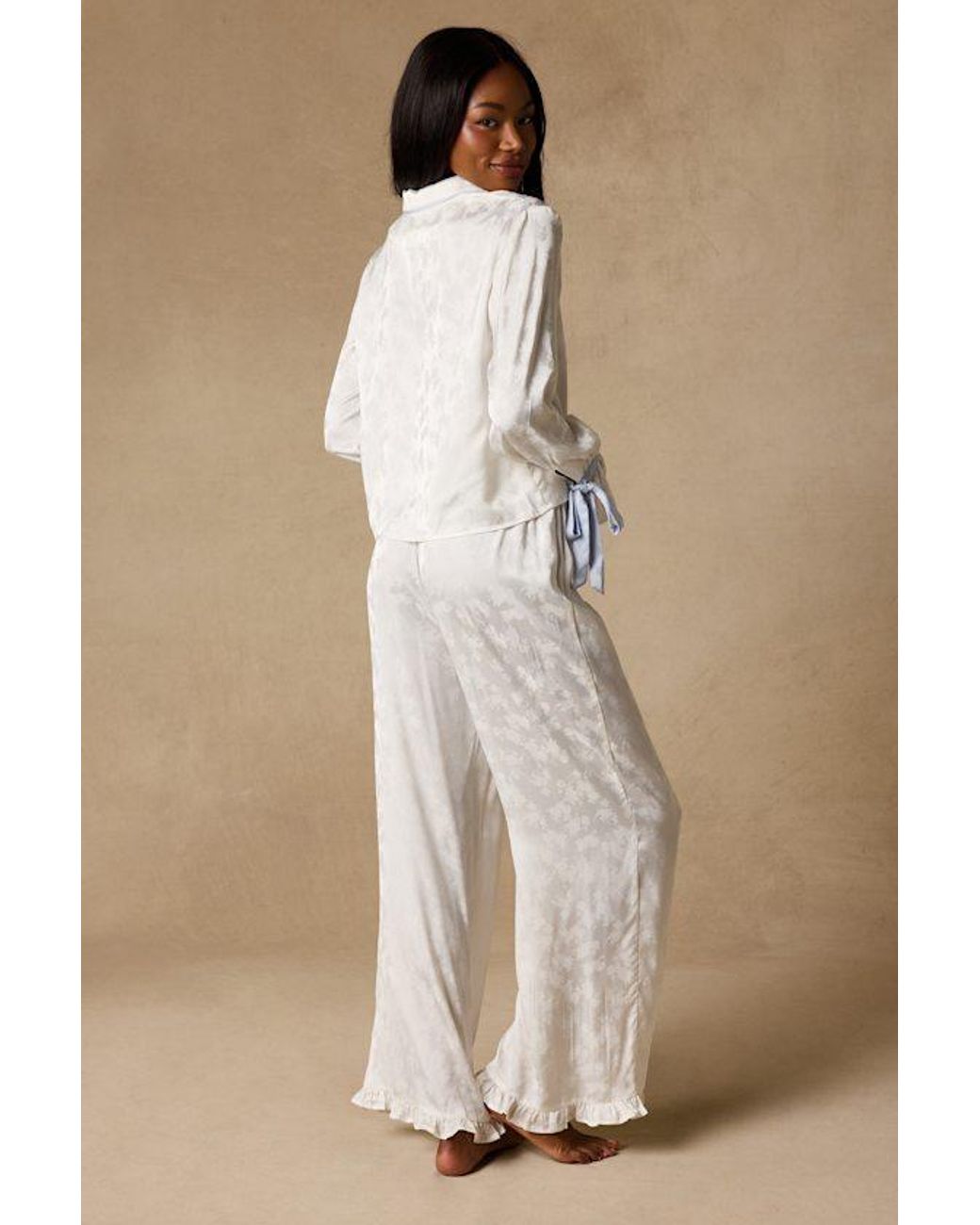 Lulus White Dahlia Satin Jacquard Two-Piece Pajama Set