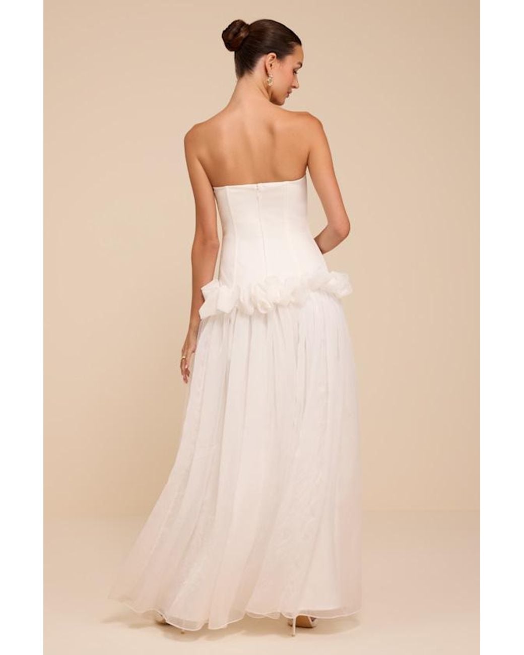 Lulus Natural Ayla Strapless Drop Waist Maxi Dress