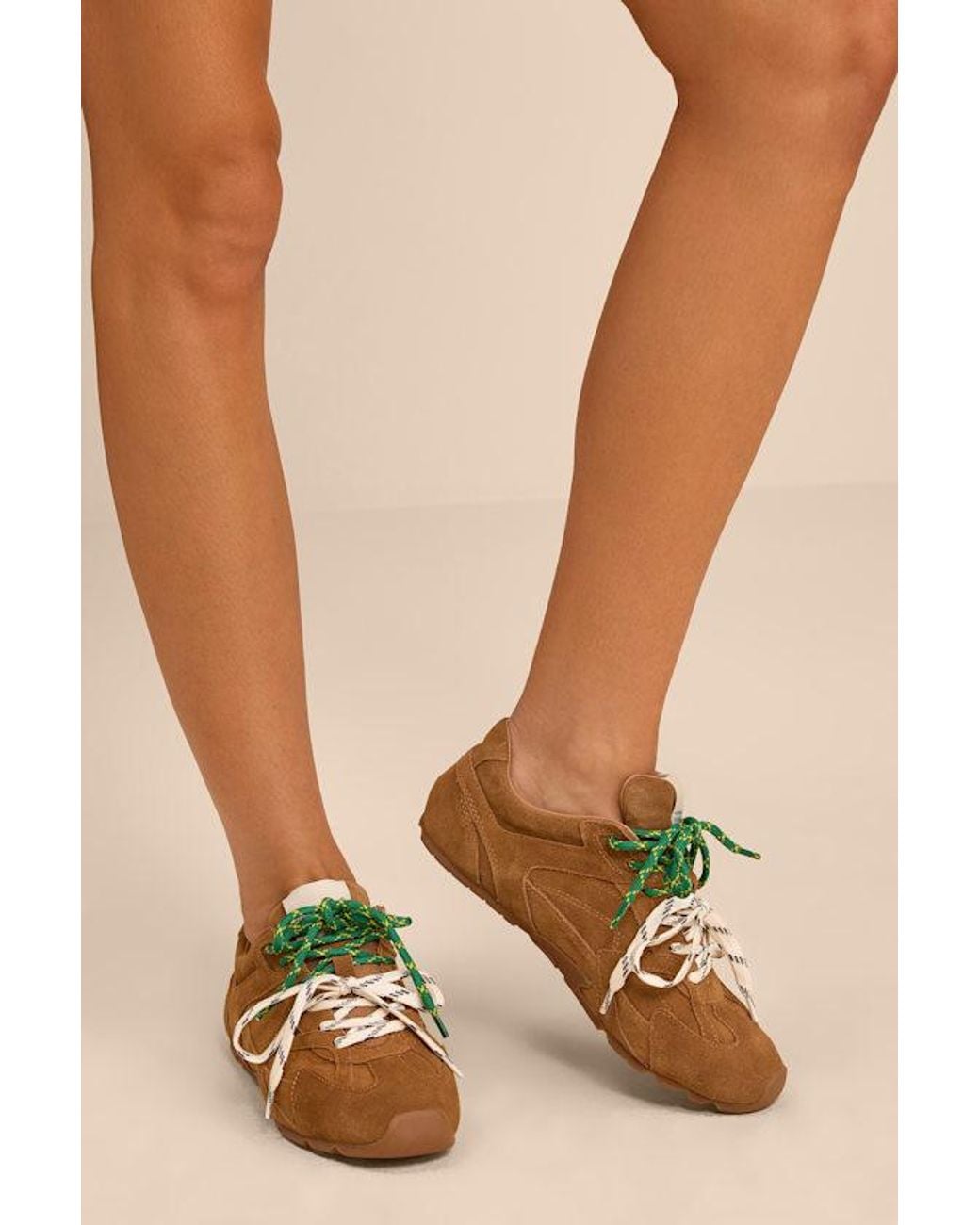 Steve Madden Brown Aziel Camel Suede Leather Lace-Up Sneakers