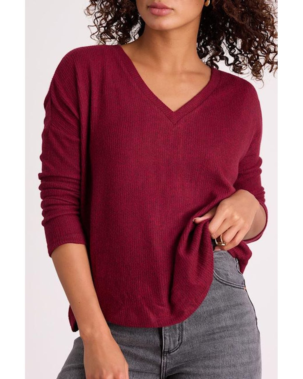 Lulus Red Just Vibing Ribbed V-Neck Sweater Top