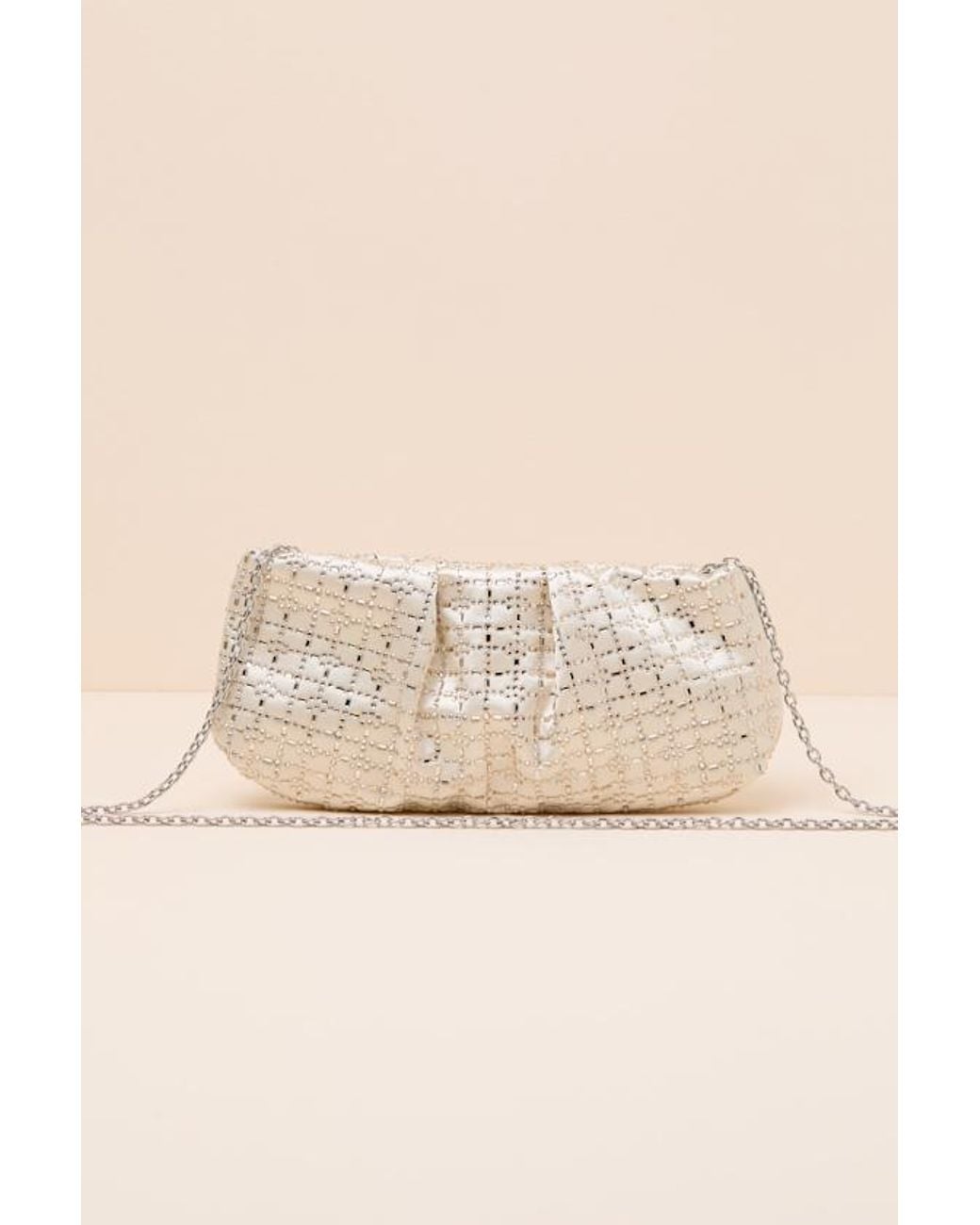 Lulus White Blaney Satin Rhinestone Crossbody Clutch