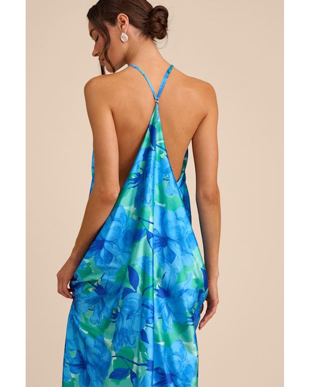 Lulus Blue Imana Floral Satin Shift Midi Dress