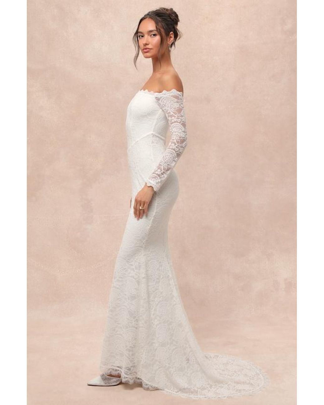 Lulus Natural Beloved Promise Lace Off-The-Shoulder Mermaid Maxi Dress