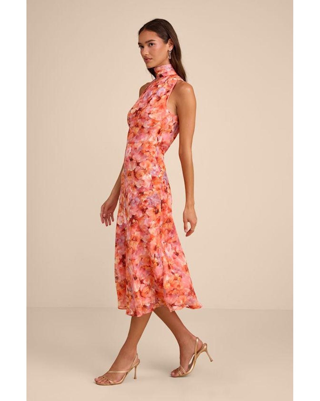 Lulus Pink Ivanna Multi Floral Jacquard Midi Dress