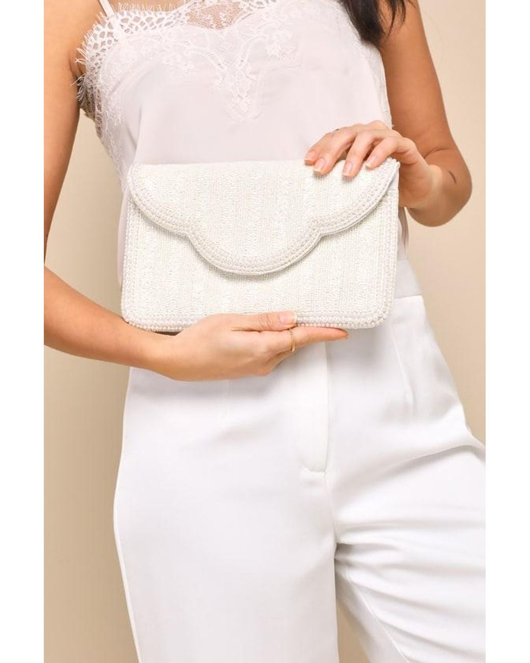 Lulus White Immaculate Radiance Pearl Beaded Clutch