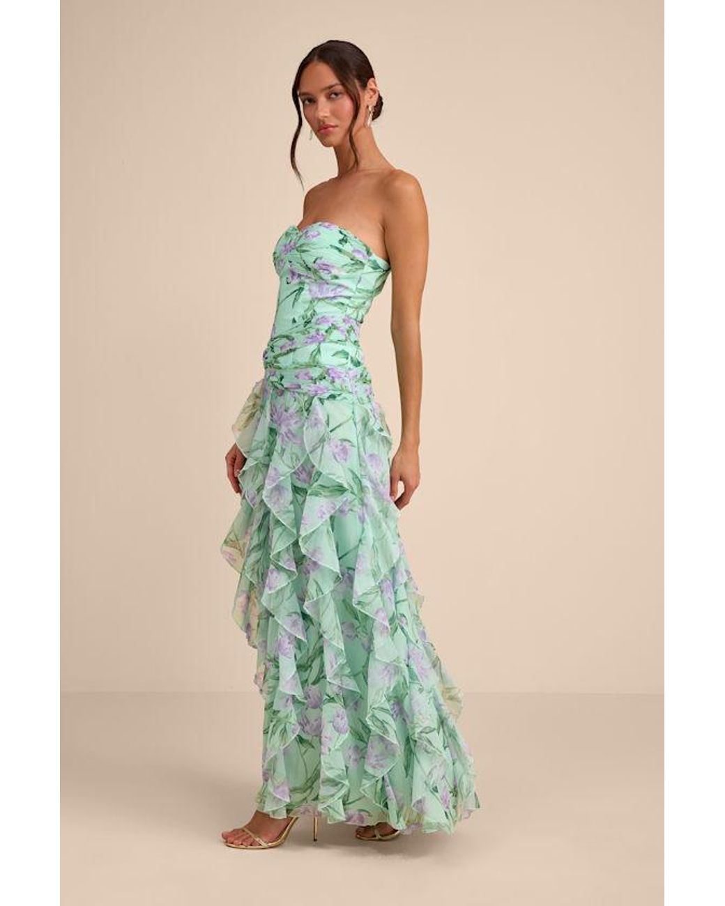 Lulus Green Danna Mint Multi Floral Ruffled Maxi Dress