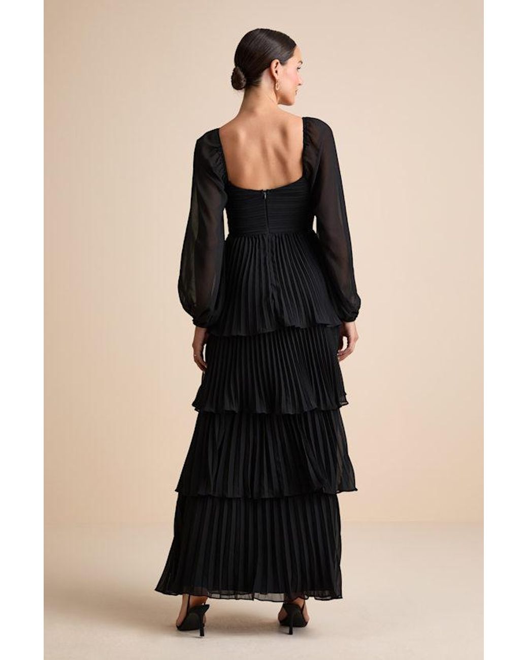 Lulus Black Impactful Elegance Tiered Balloon Sleeve Maxi Dress