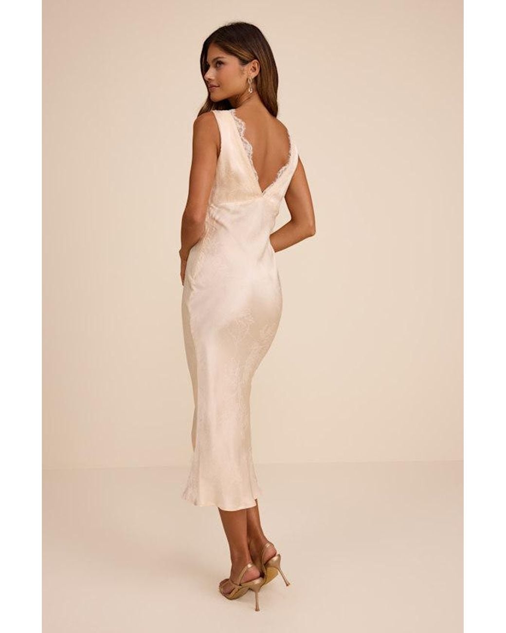 Lulus Natural Marin Blush Satin Jacquard Slip Midi Dress