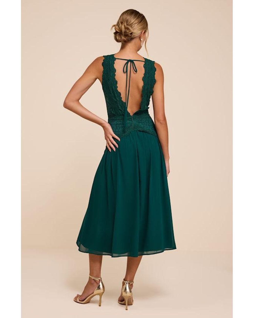 Lulus Green Zooey Lace Backless Midi Dress