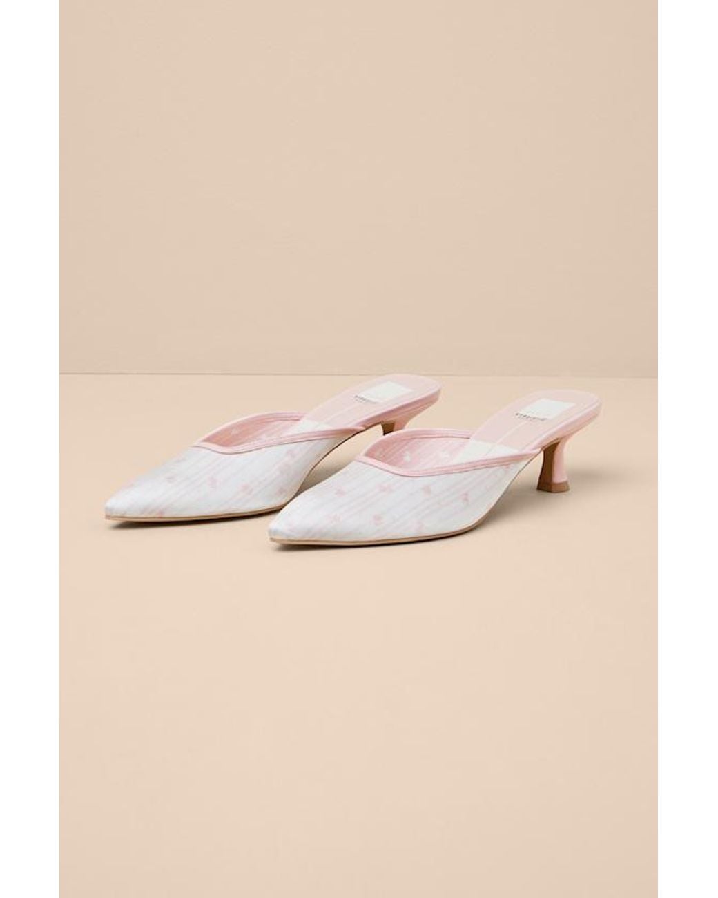 Dolce Vita Natural Cleo Floral Satin Pointed-Toe Kitten Heel Pumps