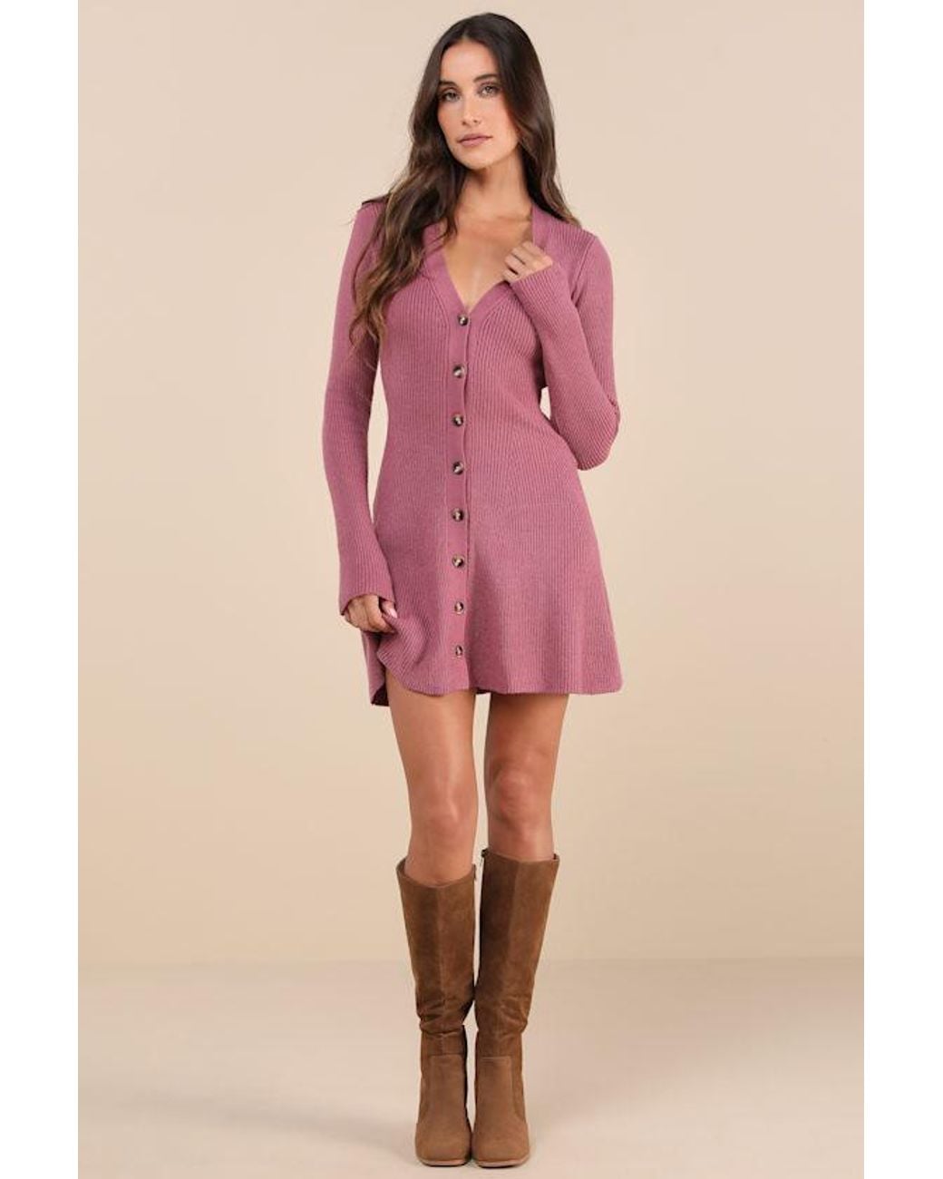 Lulus Pink Adorably Flirty Button-Front Sweater Mini Dress