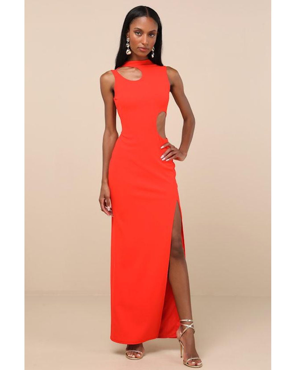 Lulus Red Sindra Bright Cutout Column Maxi Dress