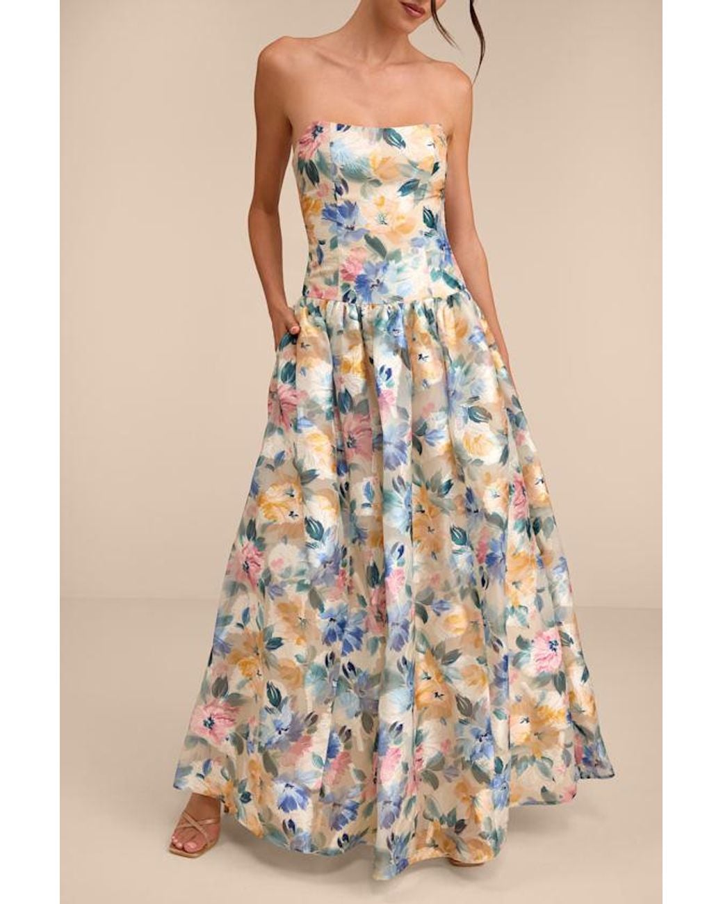Lulus Metallic Mikayla Multi Floral Jacquard Maxi Dress