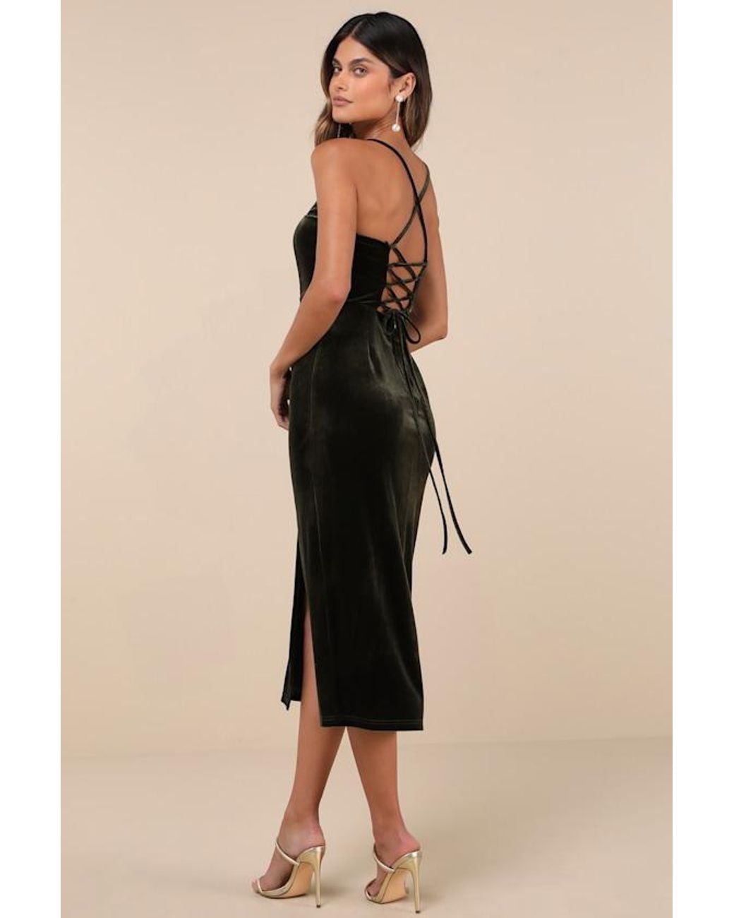 Lulus Black Gorgeous Composure Velvet Lace-Up Sleeveless Midi Dress