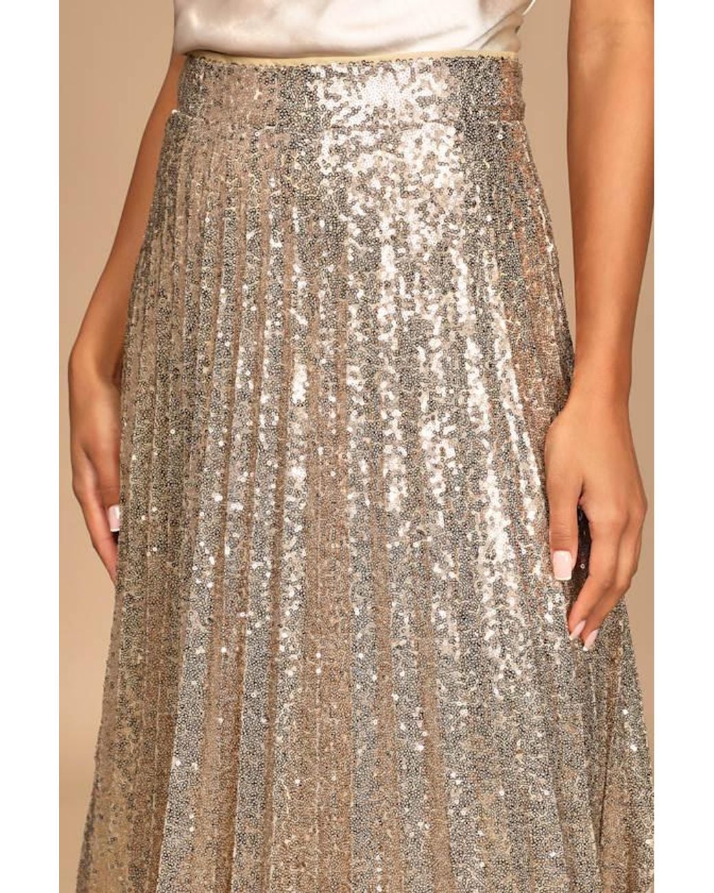 Lulus Natural Glamorous Occasion Sequin Pleated Midi Skirt