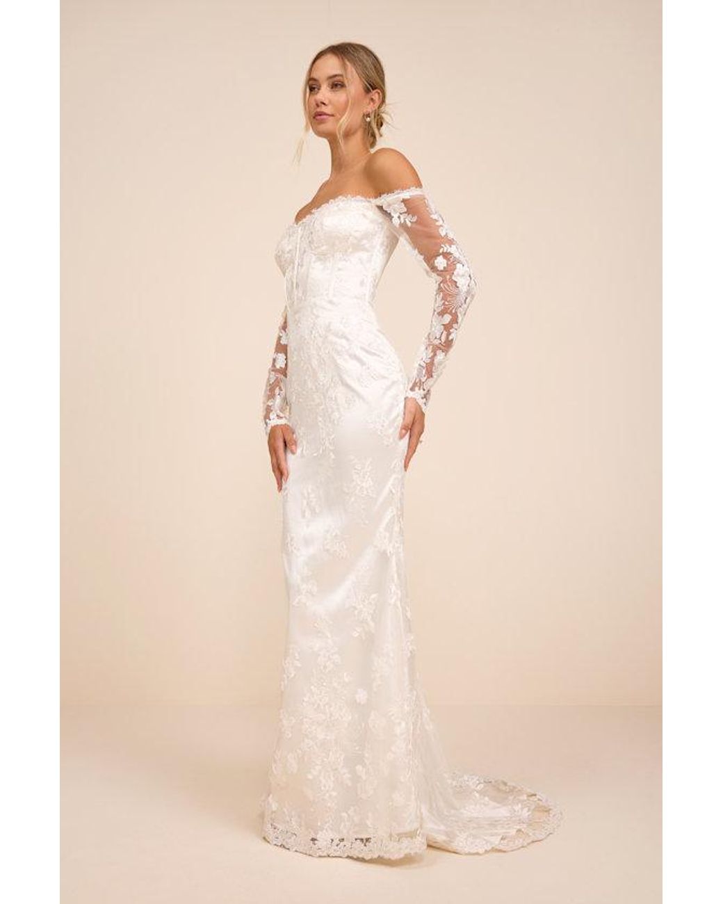 Lulus Natural Lucina Embroidered Bustier Long Sleeve Maxi Dress