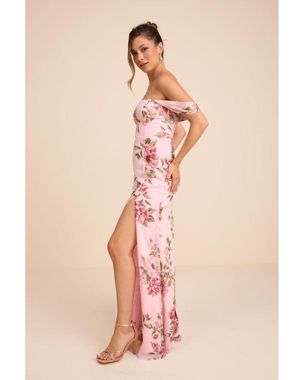 Lulus Pink Magical Magnetism Floral Off-The-Shoulder Maxi Dress