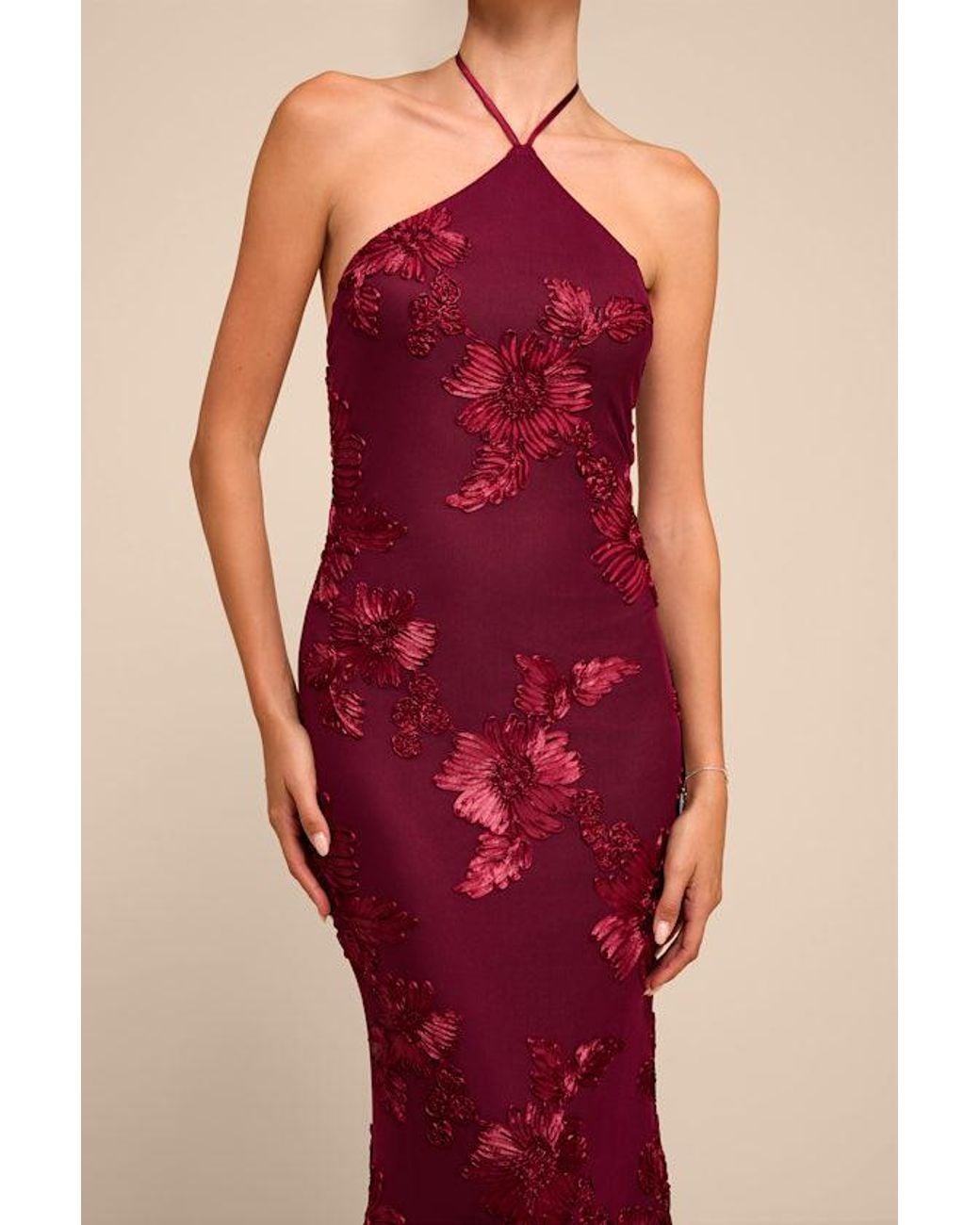 Lulus Red Celyna Mesh Floral Applique Maxi Dress