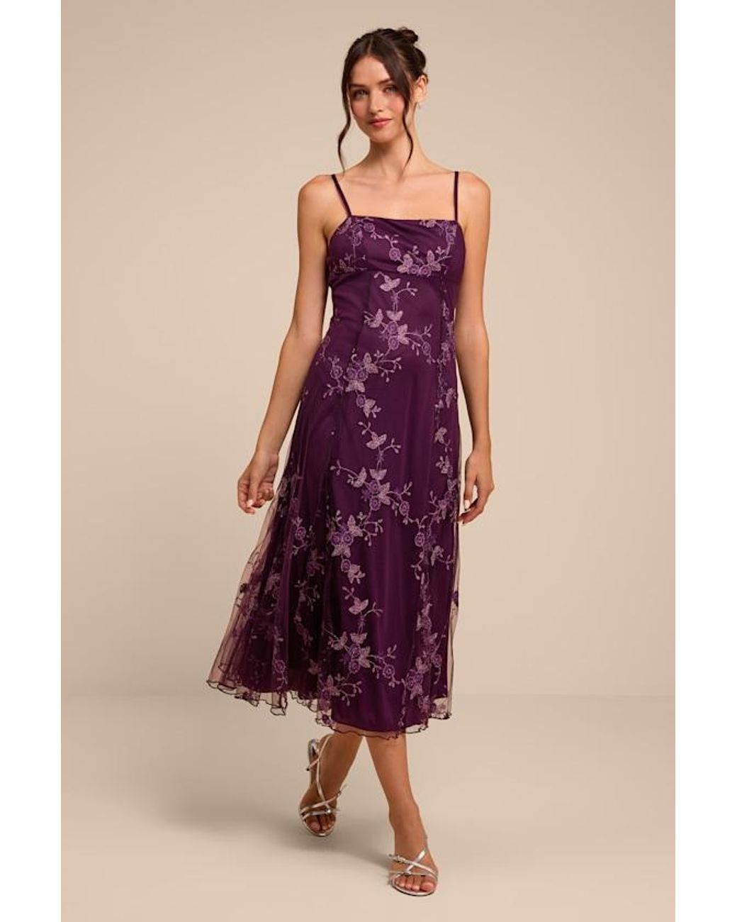 Lulus Purple Sandia Plum Floral Embroidered Midi Dress