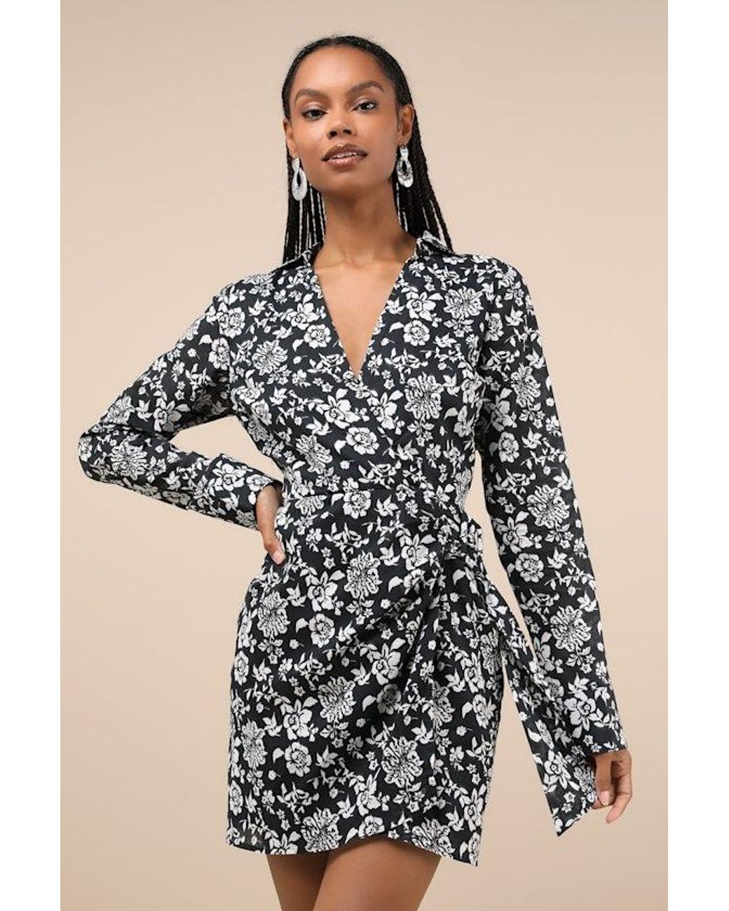 Lulus Black Made To Charm & Floral Collared Buckle Mini Dress