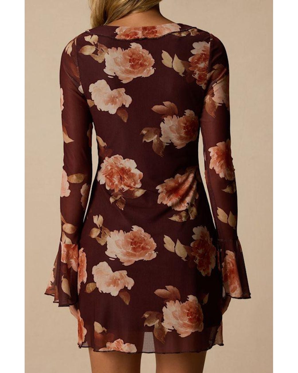 Lulus Brown Hayden Multi Floral Mesh Mini Dress