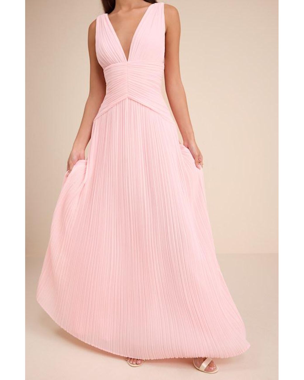 Lulus Pink Kelina Pleated Drop Waist Maxi Dress