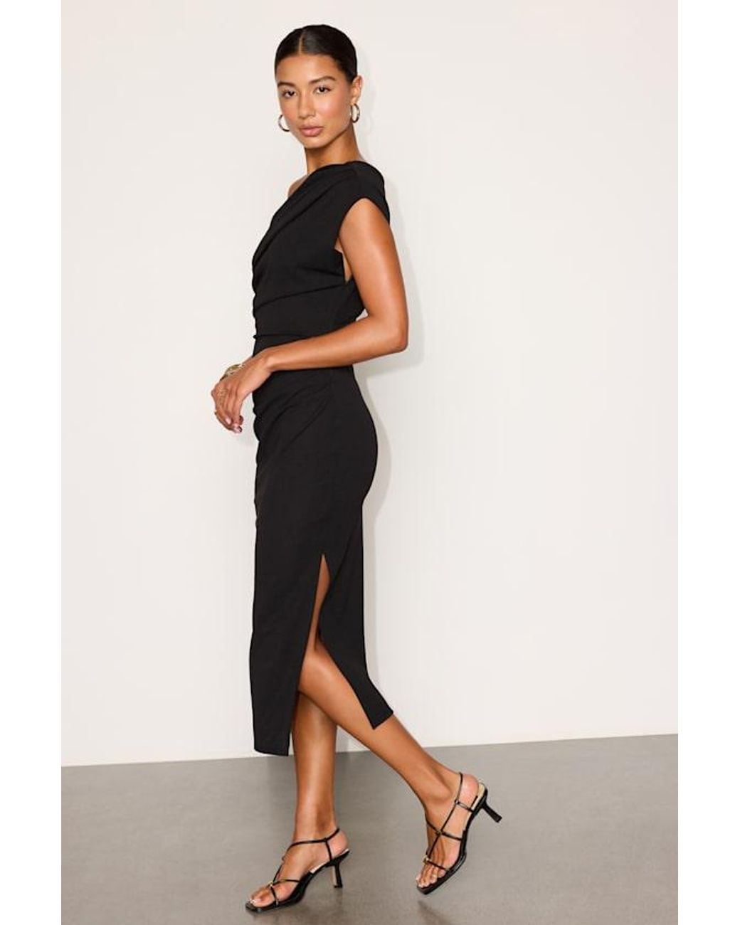 Lulus Black Janine Asymmetrical Midi Dress