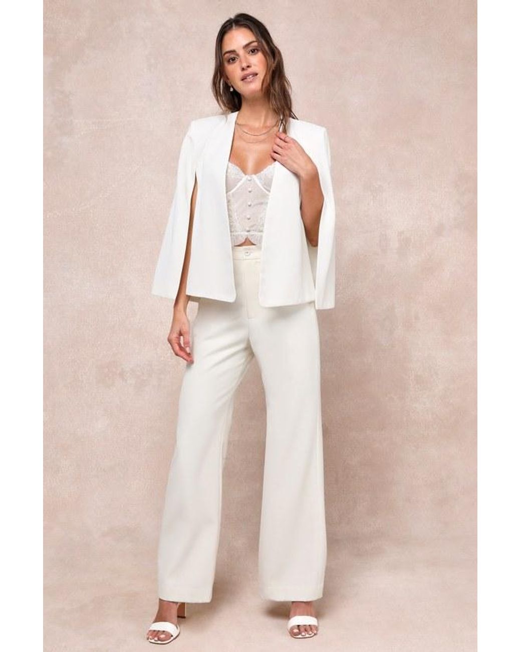 Lulus White Voguish Charm Split Sleeve Blazer Cape