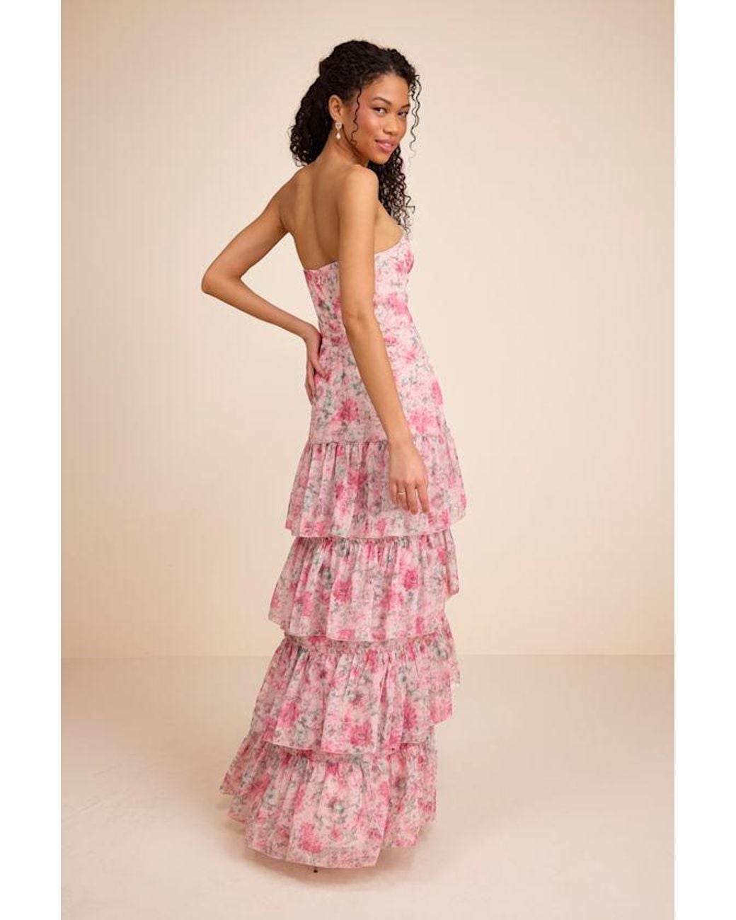 Lulus Pink Dessie Floral Tiered Maxi Dress