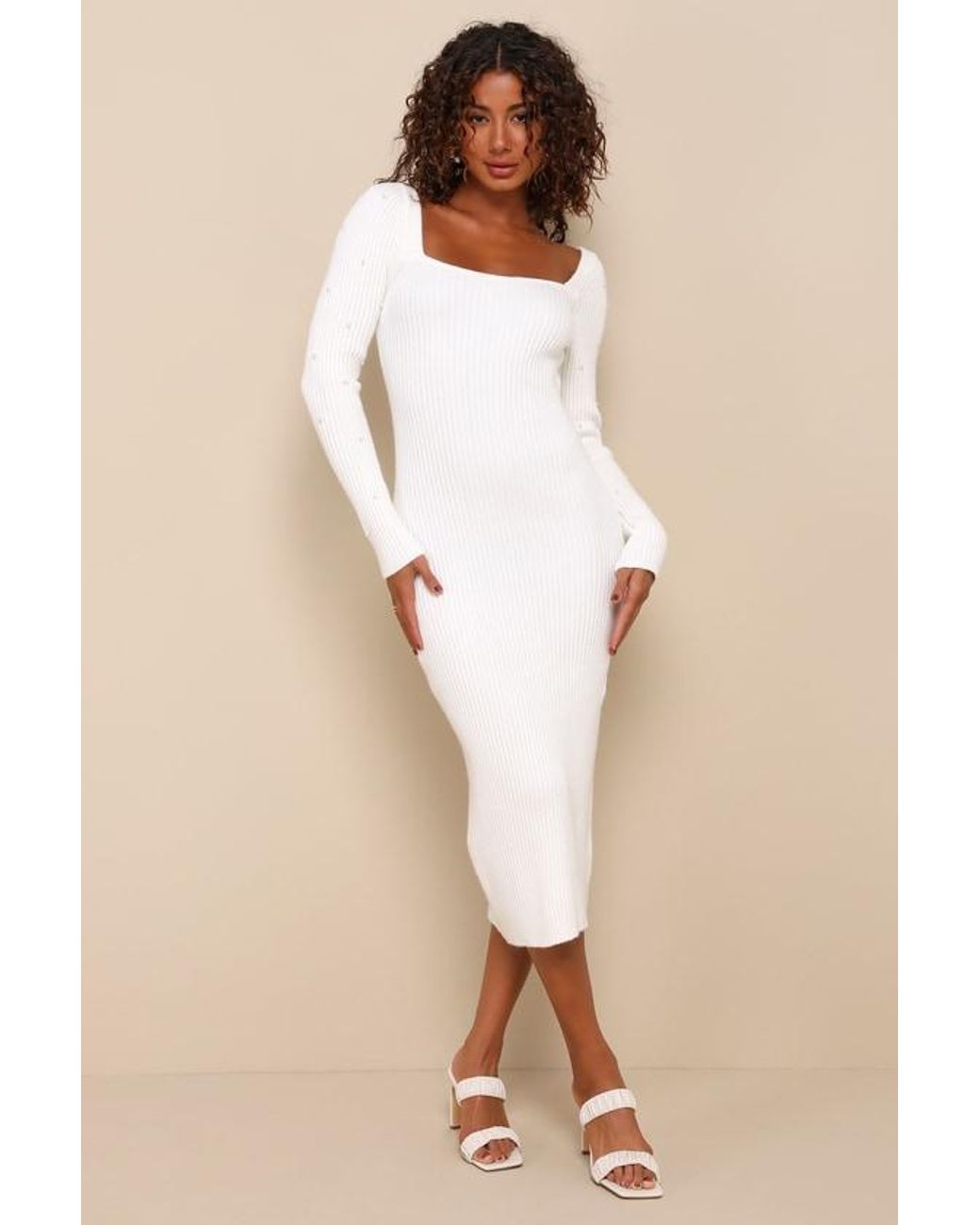 long fitted sweater dress Hourglass 3/4 Sleeve fit & Flare Dress – The Pretty Dress Company main image 0