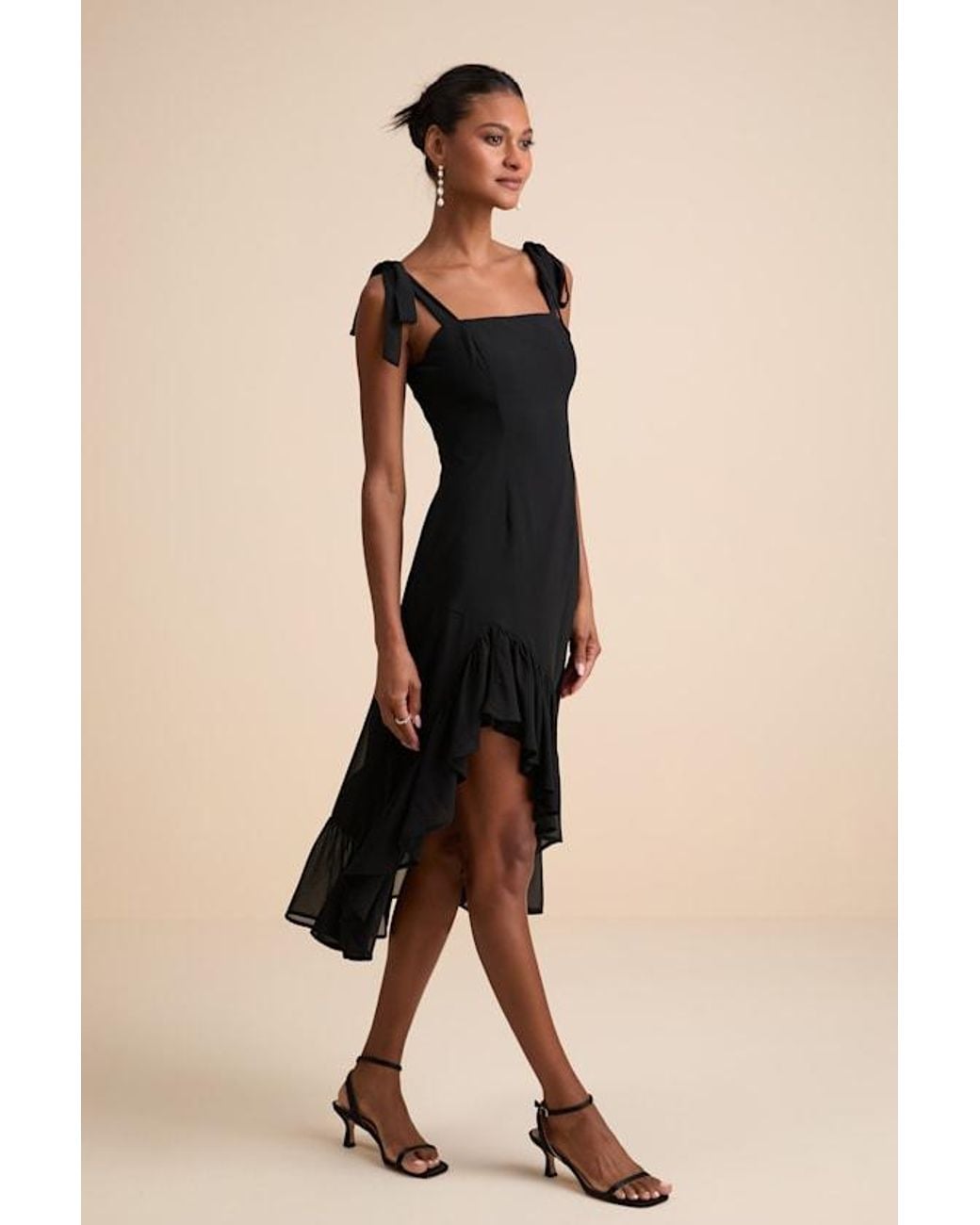 Lulus Natural Tamryn Asymmetrical Ruffled Midi Dress