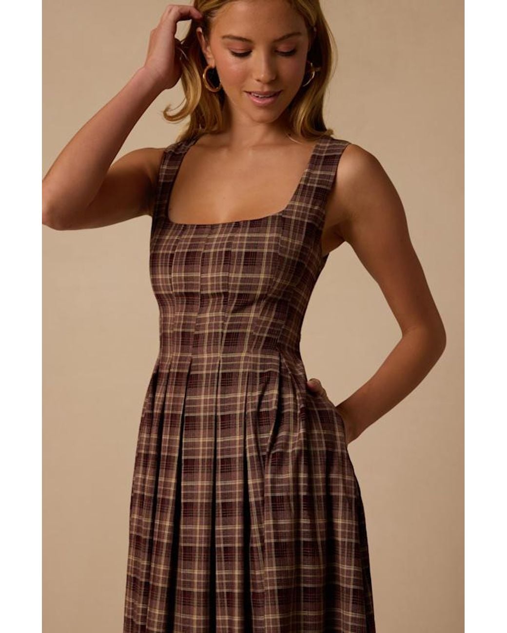 Lulus Natural Dolly Plaid Maxi Dress