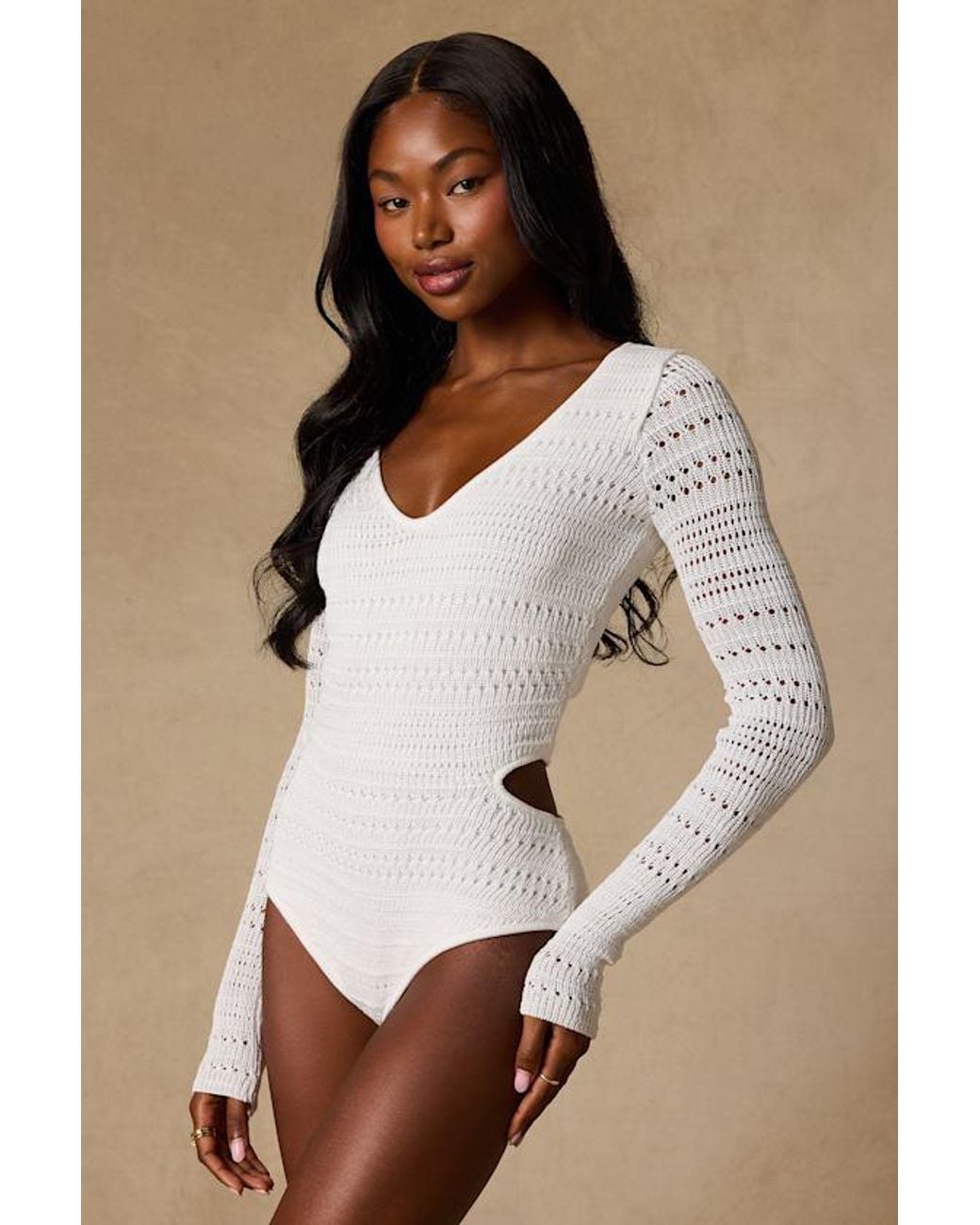 Lulus Blue Sarai Crochet Knit Cutout Bodysuit