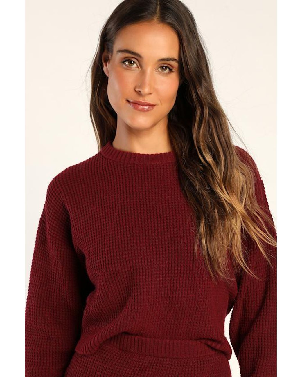 Lulus Red Autumn Sweetheart Waffle Knit Two-Piece Sweater Dress